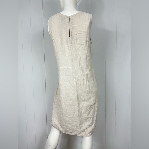 FOR CYNTHIA Women’s Sz M Striped Linen Blend Sleeveless Floral Beige Dress - Picture 4 of 10